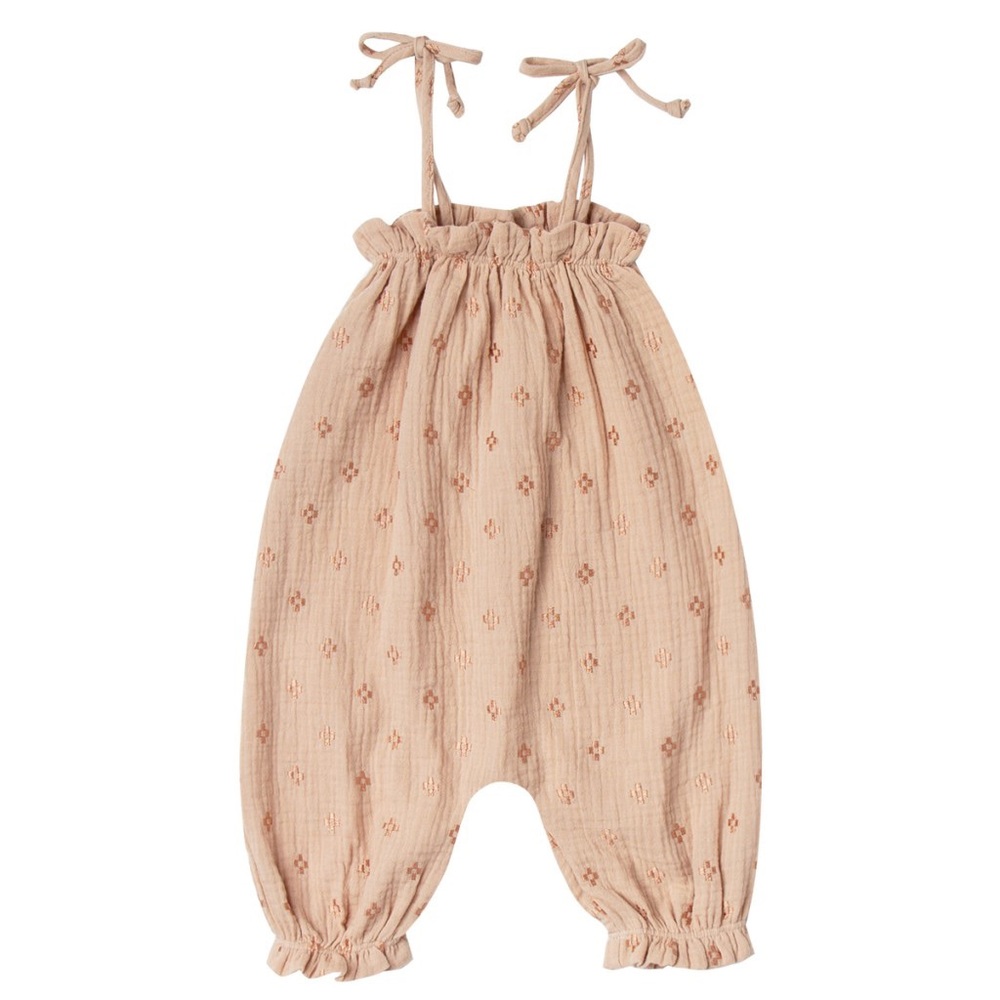 RYLEE & CRU CROSS EMBROIDERED BUBBLE JUMPSUIT